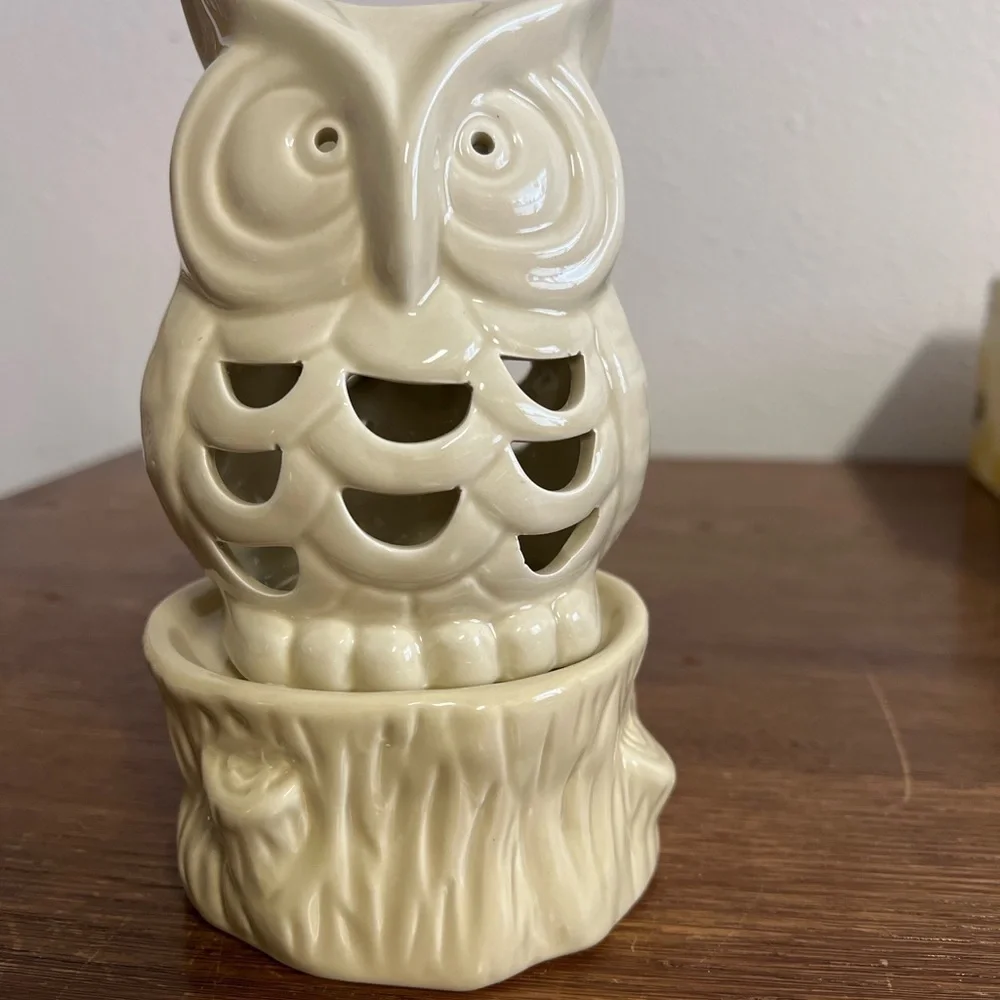 Ceramic Owl Candle Wax Warmer – Rustic Cream Home Décor